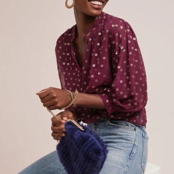 Anthropologie button up moulinette soeurs top Allegra Foil-Printed Top sz small - Picture 11 of 11